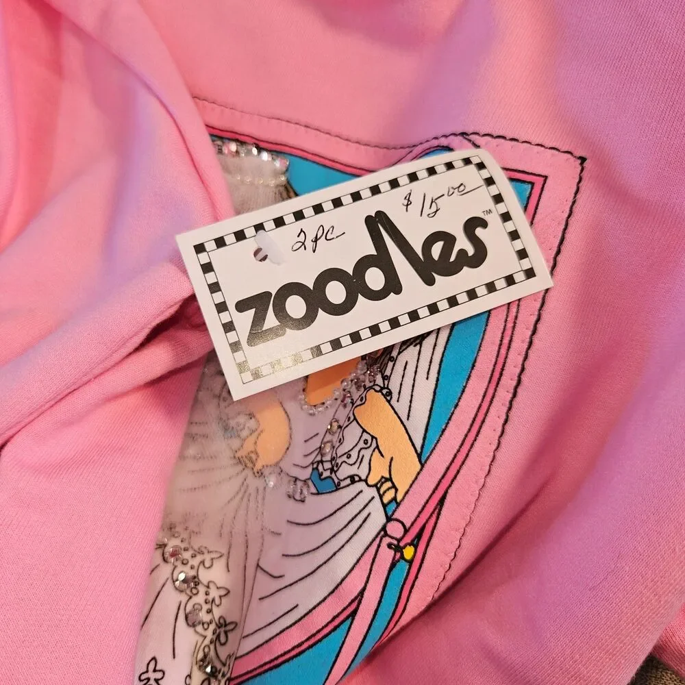Vintage Zoodles Sweatshirt Pants Set Size 10-12 Pink Bride Wedding 90s 2pc NWT